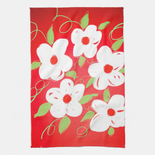 Söt Red and White Print Tea Towel Kökshandduk