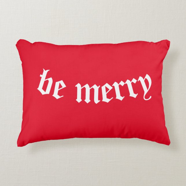 Söt Red "be Merry" Juldekorkudde Prydnadskudde (Framsidan)