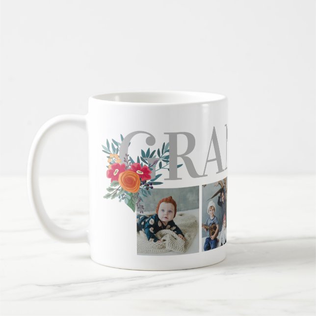 Söt Red Blommigt Grandma Photo Collage Kaffemugg (Vänster)