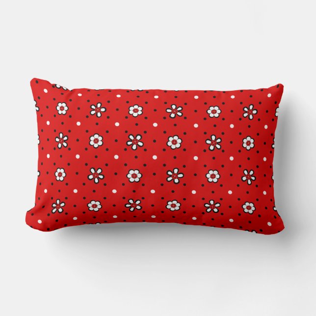 Söt Red Blommigt Pillow Lumbarkudde (Framsida)