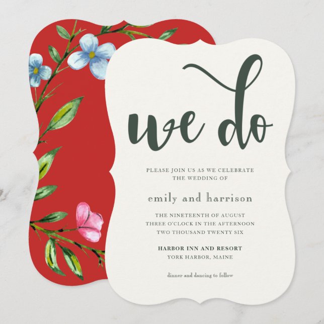 Söt Red Blommigt Rustic Wedding bjudande Inbjudningar (Fram/baksida)