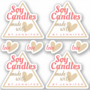 Söt Red Brown Made med Kärlek Heart Soy Candles Klistermärken