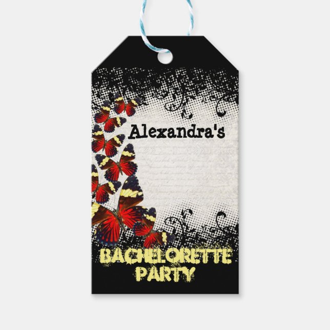 Söt Red butterfly Black snöre bachelorette Party Presentetikett (Framsidan)