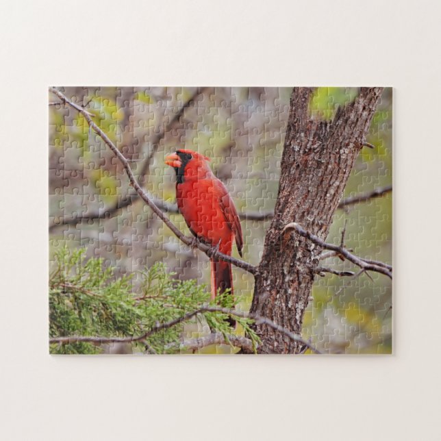 Söt Red Cardinal Bird Nature Puzzle Pussel (Horisontell)
