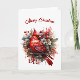 Söt Red Cardinal Blommigt Illustration jul Kort
