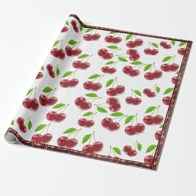 Söt Red Cherries Presentpapper (Utrullad)