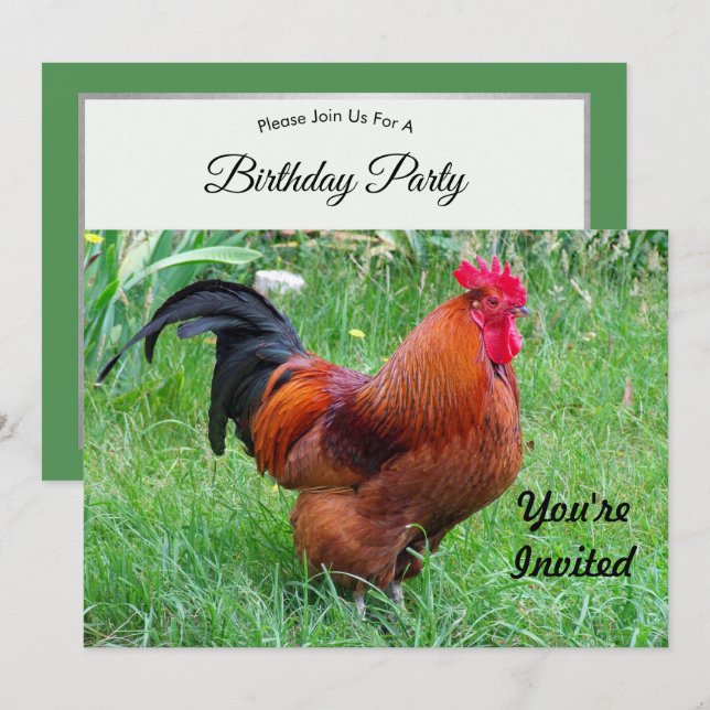 Söt Red Chicken Profile Photo Birthday Inbjudningar (Fram/baksida)