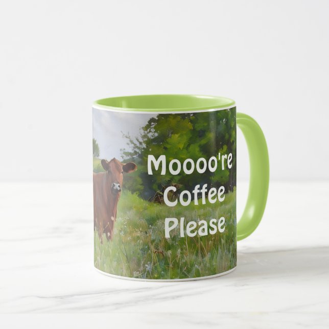 Söt Red Cow Art Roligt Coffe Mugg (Framsida höger)
