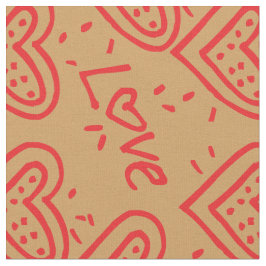 Söt Red Doodles Hearts Kärlek Mönster Tyg