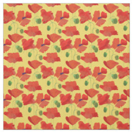 Söt Red Fält Poppies on Golden Gult Fabric Tyg