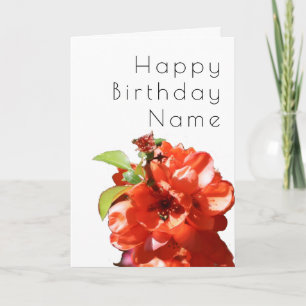 Söt Red Flower Quince Blommigt Art Deco Birthday Kort