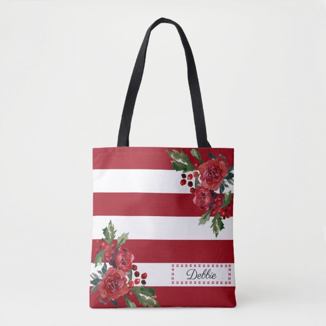 Söt Red Flowers and Rand Tote Bag Tygkasse (Framsida)