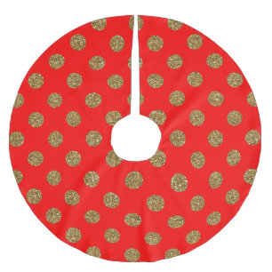 Söt Red Guld Glitter Dots Mönster jul Julgransmatta Borstad Polyester