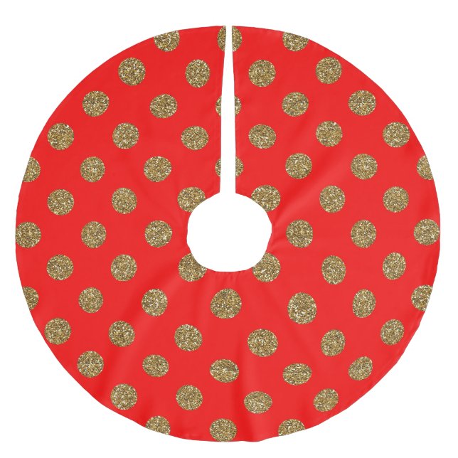 Söt Red Guld Glitter Dots Mönster jul Julgransmatta Borstad Polyester (Framsidan)