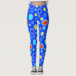 Söt Red Gult Blåa blommor Blue Leggings