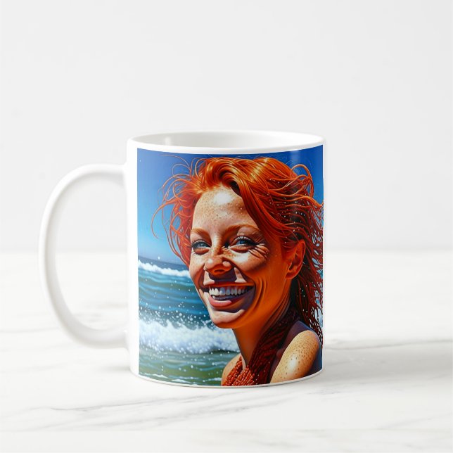 Söt Red Hred Dam vid Beach-Personligen Kaffemugg (Vänster)
