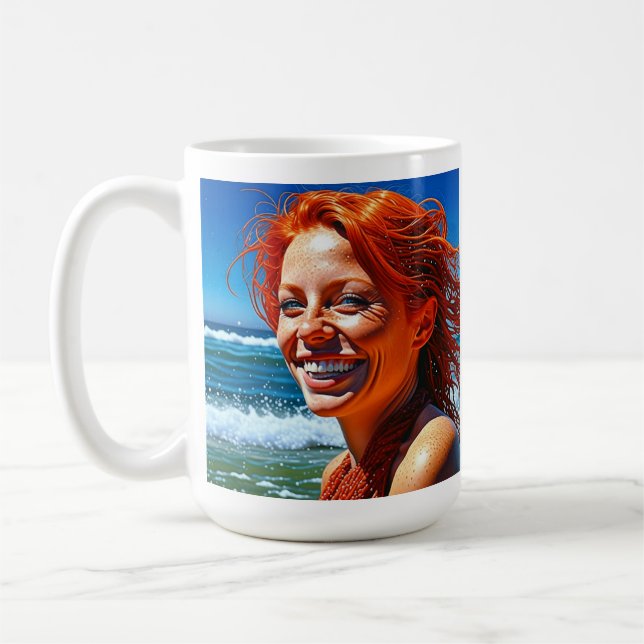 Söt Red Hred Dam vid Beach-Personligen Kaffemugg (Vänster)