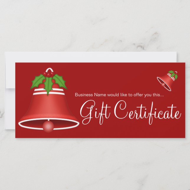 Söt Red jul Bell Helgdag Gift Certificate (Framsida)