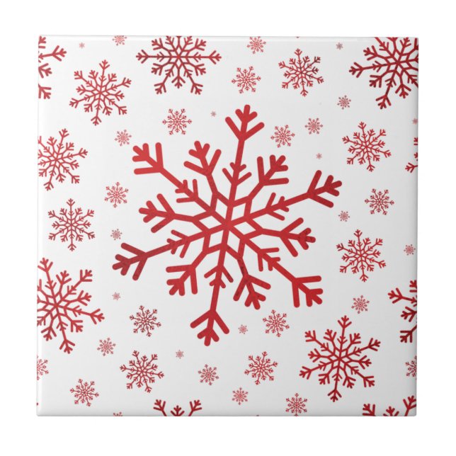 Söt Red jul Snöflingor på Winter White Kakelplatta (Framsidan)