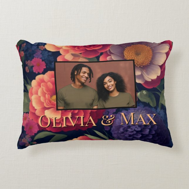 Söt Red lila blommor blommigt-fotomall Prydnadskudde (Framsidan)