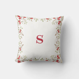 Söt Red Monogram Red Berries Helgdag jul Kudde