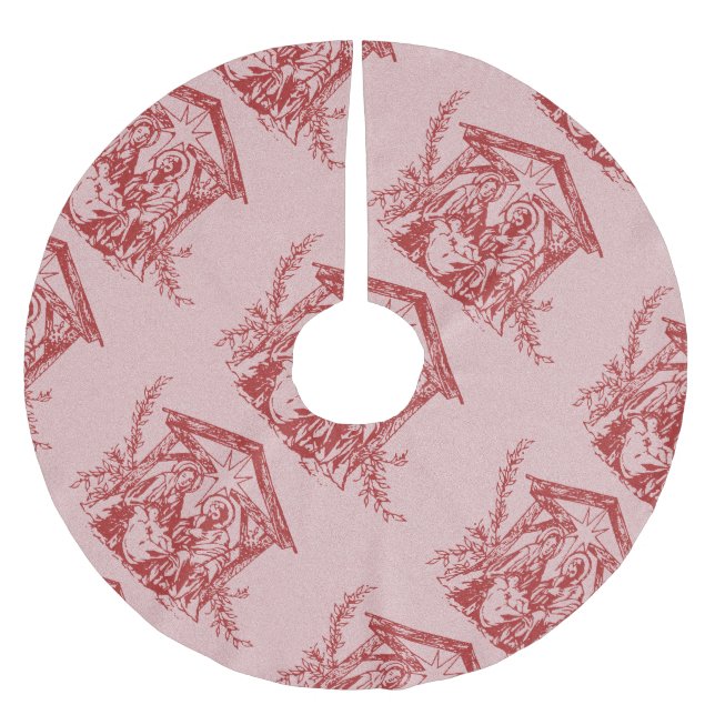 Söt Red Nativitet Julgransmatta Borstad Polyester (Framsidan)