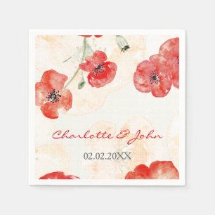 Söt Red Poppies blommigt bröllop napkin Pappersservett