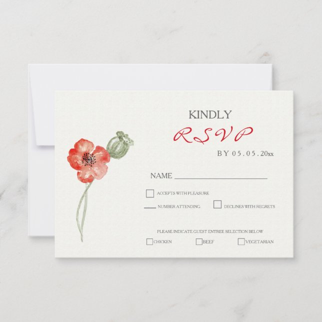 Söt Red Poppies blommigt bröllop OSA Card Kort (Framsida)