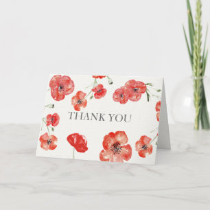 Söt Red Poppies blommigt bröllop Tack Kort