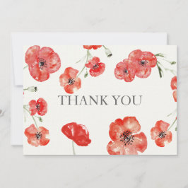 Söt Red Poppies blommigt bröllop Tack Kort