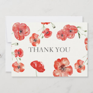 Söt Red Poppies blommigt bröllop Tack Kort