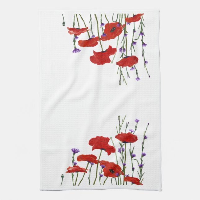 Söt Red Poppies Kitchen Towel Kökshandduk (Vertikal)
