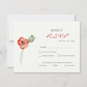 Söt Red Poppies, modernt bröllop OSA för blommigt Kort