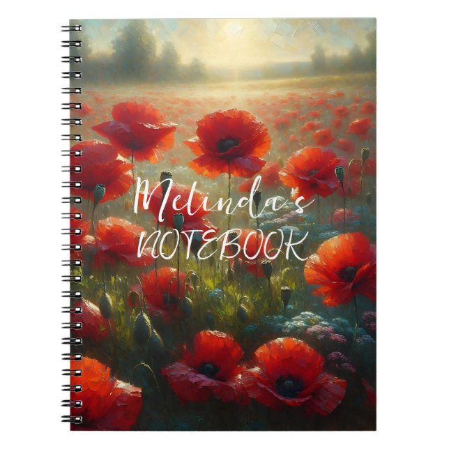 Söt Red Poppy Fält en sommardag Anteckningsbok (Framsidan)