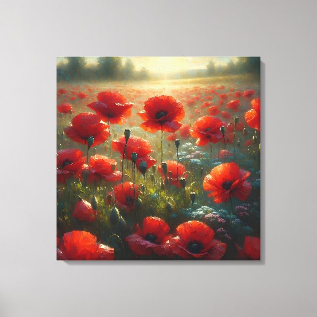 Söt Red Poppy Fält en sommardag Canvastryck (Framsida)