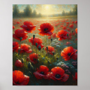 Söt Red Poppy Fält en sommardag Poster