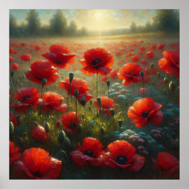 Söt Red Poppy Fält en sommardag Poster