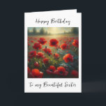 Söt Red Poppy Fält | Sister Birthday Kort<br><div class="desc">Vackra ai-konst som skildrar en fält av röda poppies på en söt sommardag. Systerns födelsedagskort.</div>