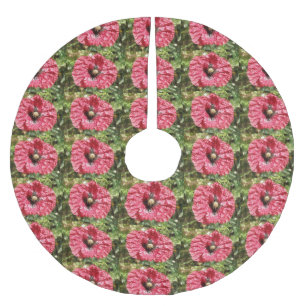 Söt Red Poppy Flower Macro Träd Skirt Julgransmatta Borstad Polyester
