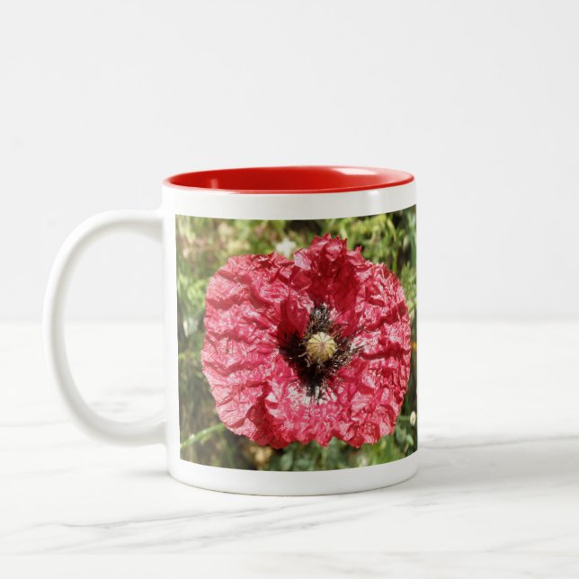Söt Red Poppy Flower Macror Mugg (Vänster)