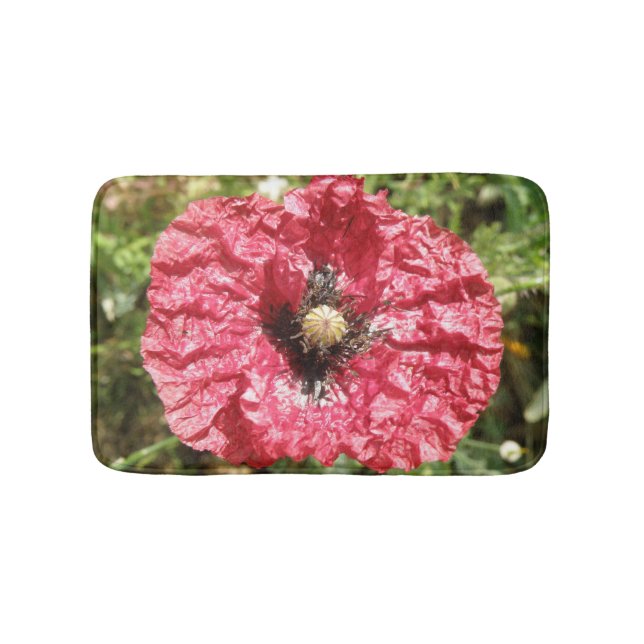 Söt Red Poppy Flower Makro Bath Mat Badrumsmatta (Framsidan)