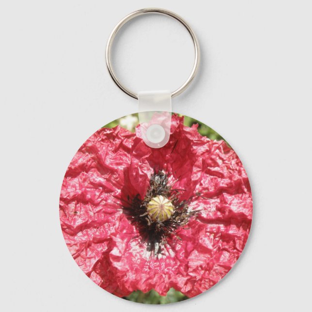 Söt Red Poppy Flower Makro Keychain Nyckelring (Framsida)