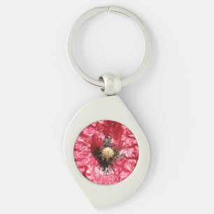 Söt Red Poppy Flower Makro Keychain Swirl Silverfärgad Nyckelring