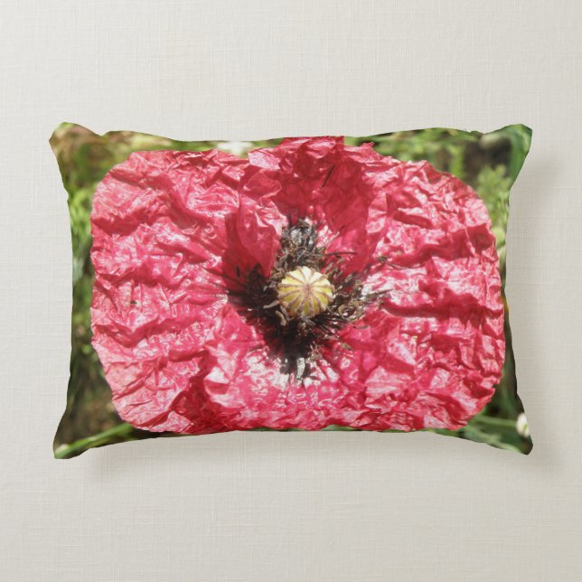 Söt Red Poppy Flower Makro Pillow Prydnadskudde (Framsidan)