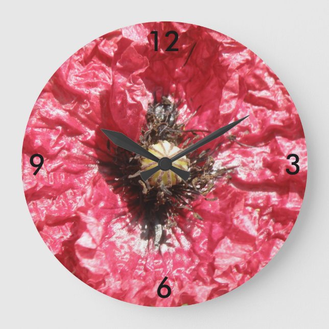 Söt Red Poppy Flower Makro Wall Clock Stor Klocka (Framsida)