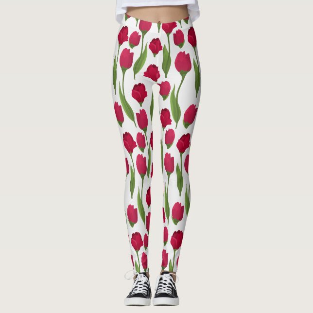 Söt Red Rosa Botanical Ro Leggings (Framsida)