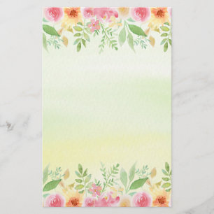 Söt Red Rosa & Gult Watercolor Flowers Brevpapper