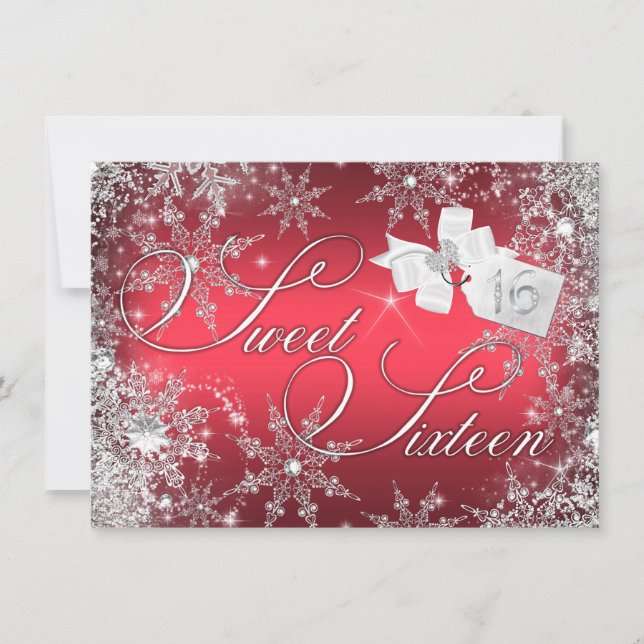 Söt Red Snowflake Sweet 16 Inbjudan (Framsida)