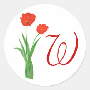 Söt Red Tulips, Monogram Bröllop Sälar Stickers Runt Klistermärke