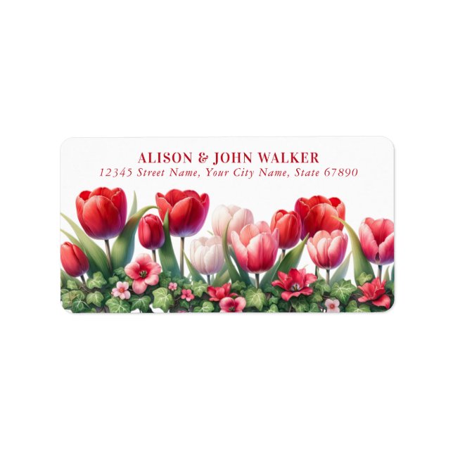 Söt Red Tulips Returetiketter Adressetikett (Framsidan)